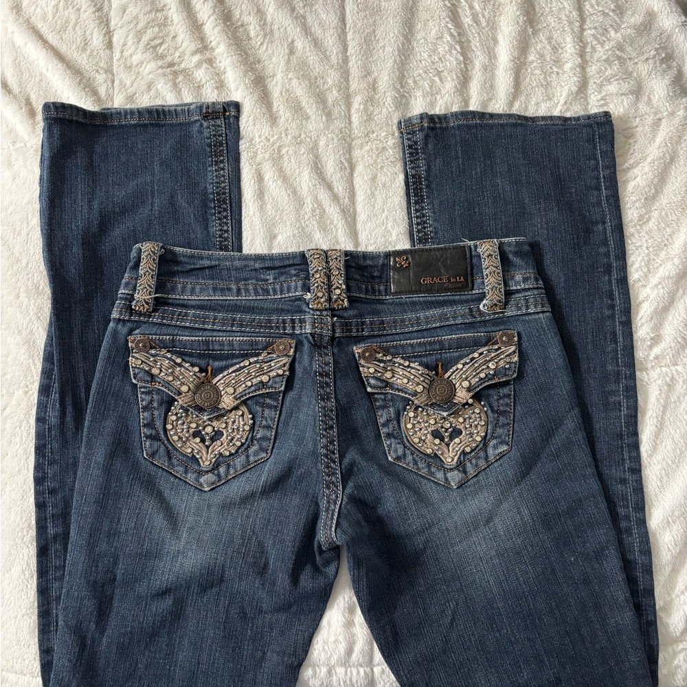 Grace in LA Embellished Boot Cut Jeans 28 x 34